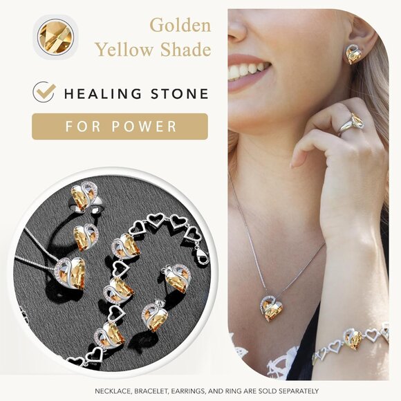 Infinity Love Birthstone Heart Pendant Yellow Shade Necklace Women Mom Silver - Picture 4 of 8